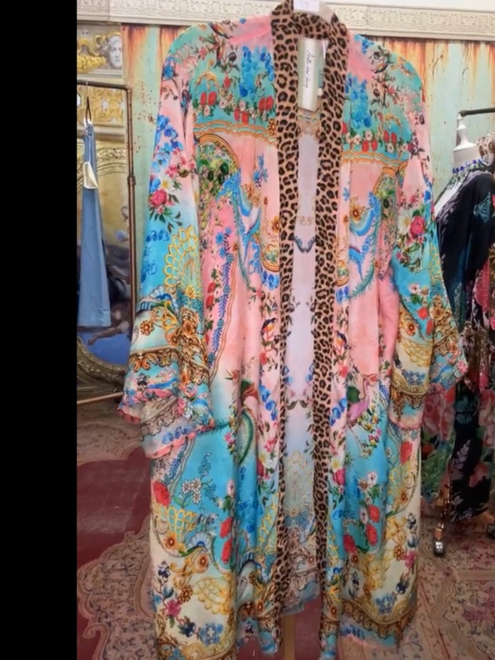 Aratta phoenix kimono Camilla Pink & Turquoise Floral Leopard-Trim Kimono - Picture 2 of 5